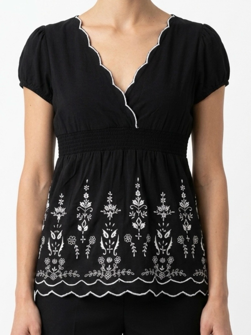 RXB Black Blouse with White Floral Embroidery